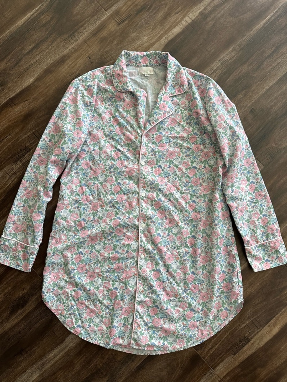 Floral Long-Sleeve Cotton Nightshirt - Pink & Green